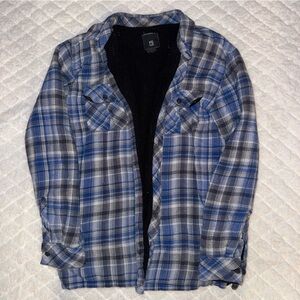 Y2K Blue & Gray Plaid Button-Up Jacket